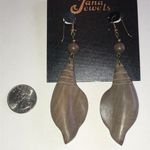 Jana Jewels Huge Brown Wooden Retro Boho Leaf Earrings Photo 2