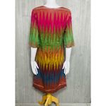 Vintage retro handmade cropped sleeve dress with v neck chevron style small Blue Photo 2