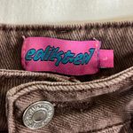 Edikted  Brown Button Fly Straight Leg Jeans Raw‎ Hem Size Large Streetwear Photo 6