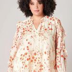 Sugar Lips Love Bomb Blouse Size 2X Cream Floral Sheer Long Sleeve Ruffles Tie Photo 0