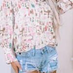 Printed Collared Neck Long Sleeve Shirt White Photo 0