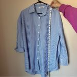 Katch Me Women’s Large Blue White Stripe Button Up Business Casual Long Sleeve Photo 1