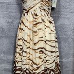Donna Morgan Strapless Brown Ivory Animal Print Silk Dress Size 4 NWT Photo 0