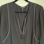 J.Crew black split neck tassel trim popover blouse Photo 2