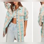 Free People NWT  We the Free Wonderland Fog Jacquard Shirt - blue combo - small Photo 2