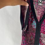 Marc Bouwer Pink Blue Paisley Feather Patterned Zip Front Dolman V Photo 3