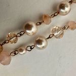 Faux pearl pink crystal gold tone long beaded necklace Photo 8