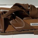 Steve Madden  Mazal Fabric Twist Brown Faux Leather Studs Sandals Slides Size 8.5 Photo 0