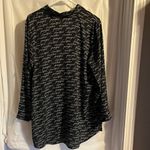 Chico's Chico’s Button Front Collared Black Long Sleeve Blouse White Words Size Large Photo 2