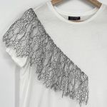Topshop  White Short Sleeved T-Shirt with Asymmetrical Black Lace Detail Size 6 Photo 2