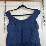 David's Bridal David’s Bridal Women’s Navy Blue Pleated Gathered Maxi Bridesmaid Dress Size 16 Photo 4