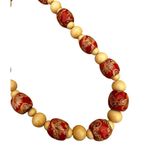 Wooden Bead 90s Asian Floral Vintage Choker Necklace Red Photo 1