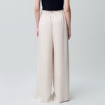 Claudie Pierlot Wide Leg Trousers Pants with Smocked Waist Band Satin Beige 38 Gold Size 6 Photo 1
