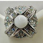 St. John  silver tone and white square clip on earrings Photo 5