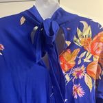 Free People  Mock Neck Pullover Royal Blue Floral Drop Shoulder Top- Small Photo 6