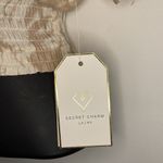 Plunging V neck elastic waist crop mid shirt with poof sleeve open tie back Tan Photo 6