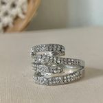 Boutique Silver Sparkly Multi Layered Four Shank Folded Ring “Nazarin” Pave Inset Rhinestone Jewelry Photo 2