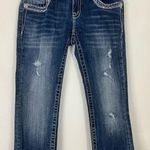 Miss Me  Signature Cuffed Capri Distressed Jeans Size 26 Low Rise EUC Bling Photo 0