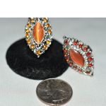 Source Unknown 2 Shimmering Shades Of Orange Rhinestone Silver Tone Metal Size Adj. 8-10 Rings Photo 2