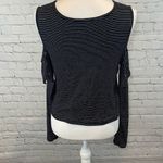 Forever 21  Long Sleeve Tee Cold Shoulder Ruffle Front Black Stripe-Large Photo 2