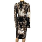 Venus Animal Floral Print Long Sleeve Lace Accent Ruched V Neck Midi Dress M Photo 7