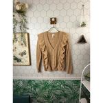 Elan Camel Tan Ruffle Trim Button Front Cardigan - Size - Small Photo 1