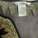 Vintage Z.B.D. Design 90s Flared Sleeve Black and Gold Sheer Silk Slip Blouse Size 6 Photo 4