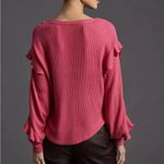 Anthropologie  Pilcro Ruffled V-Neck Waffle Rasberry Pink Long Sleeve Shirt Top Photo 2