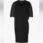 Women Black Chiffon Cape V Neck Bodycon Pencil Cocktail Elegant midi Dress M Size M Photo 7