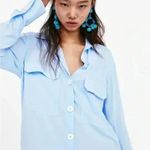ZARA NWT  Light Blue Oversized Pocket Long Sleeve Button-Down Shirt Size XS Photo 3