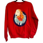 Peanuts Adult Unisex Floating Snoopy Macy's Thanksgiving Day Parade Crewneck‎ Red Photo 0