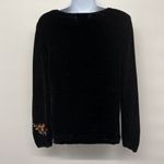Vintage Velvet Floral Embroidered Sweater V Neck Top Blouse Long Sleeve 90s Blac Black Size M Photo 1