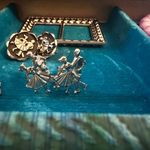 Unique Vintage Vintage Square Dance 1950’s Jewelry, Western, Silver, Black, Clip On Earrings & Pendant Photo 4