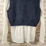 Theory Woven Combo Vest Shirt in Navy & White Size Large NWT Sweater Photo 7