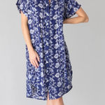 Natural Life  Cotton Gauze Midi Shirt Dress Navy Cream Vines Size XS NWT Photo 0