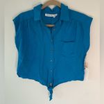 Midnight Sky Blue Pleated Buttoned Tie Photo 0