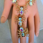 Boutique Unique Statement Gold Bracelet / Anklet with Attached Ring AB Spider Des… Photo 4