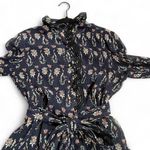 Tory Burch  dress in navy floral tie belt gold buttons M Photo 3