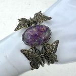 Filagree butterfly open cuff purple flower bracelet Photo 1
