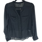 Metaphor  Black Sheer Overlay Button-Front Blouse Long Sleeve Pockets S Photo 0