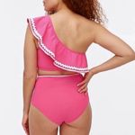 J.Crew NWT Sweet Briar Pink Ruffle Bikini Set Sz Medium One Shoulder High Waist Photo 7