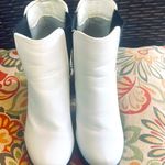 Krush  White Leather Moto Boots with Chunky Black Heel Photo 2