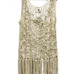 New! Windsor Crochet Pullover Top Cream Medium Acrylic Fringe Cover Up Beachy White Photo 4