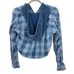 American Eagle Outfitters Womens Plaid Cropped Hoodie Shirt XXS Blue Distressed Photo 1