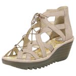 Fly London  Women’s Size 41 10 Tan Gray Yuke Lace Up Wedge Sandals Photo 0