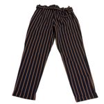 ZARA Pants Womens Medium Blue Orange Striped Paperbag Waist Ankle Photo 3
