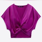 ZARA Womens Knotted Satin Effect Cropped Blouse in Purple Size S NWT Photo 9