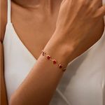Gold Heart Link Bracelet Red Crystal Charm Dainty Adjustable Jewelry NWT Photo 2