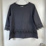 Talbots Women's Lp Solid Black 3/4 Sleeve Lace Trim Sweatshirt Photo 0