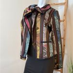 Multicolor Striped Women's Reversible Jacket Large Ruffle Collar Black Photo 4